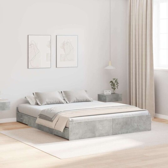  Seng med lagring Betonggrå 135 x 190 cm Konstruert tre