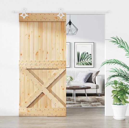 Skyvedør Naturlig og Hvit 100 x 210 cm Massiv Furu Tre Skyvedør Naturlig og Hvit 100 x 210 cm Massiv Furu Tre