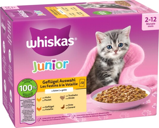 Whiskas Våtfôr Junior Porsjonsposer Fjærkreutvalg I Gelè 12 X 100 G 12 X 85 G Whiskas Våtfôr Junior Porsjonsposer Fjærkreutvalg I Gelè 12 X 100 G 12 X 85 G