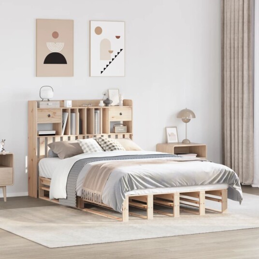 Seng med bokhylle uten madrass 120x190 cm heltre furu 8721158627674