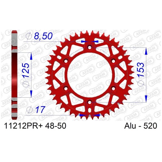AFAM Bakdrev, Alu#520 S/C Rød, Honda,48T CRF125/250/450, CR 125/230/250/450,XR650