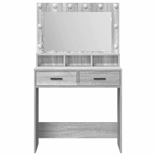  Sminkebord med LED lamper Grå Sonoma 79x41x135 cm
