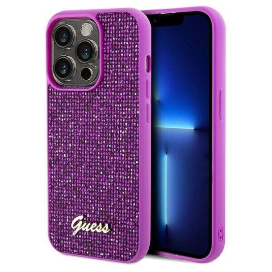 Originalt Frontpaneldeksel Guess Guhcp14lpmsdgsf For Iphone 14 Pro (Disco Script Metal / Fuschia)