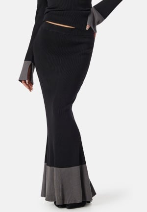BUBBLEROOM Contrast Rib Knitted Skirt Black L