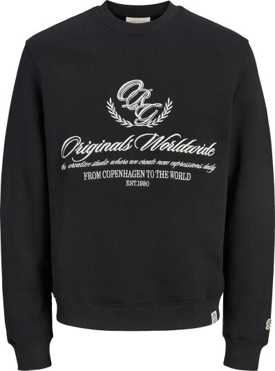 Jack & Jones Jortoronto Emb Front Sweat Crew Neck Bf   BLACK   M