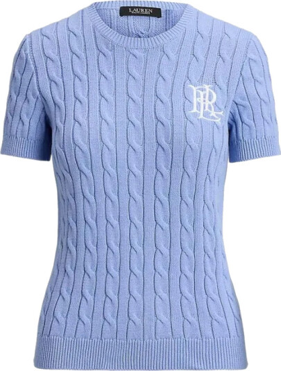 Lauren Ralph Lauren Cable Knit Cotton Short Sleeve Sweater Blue L