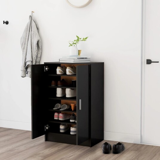 vidaXL Skoskap svart 60x35x92 cm sponplate