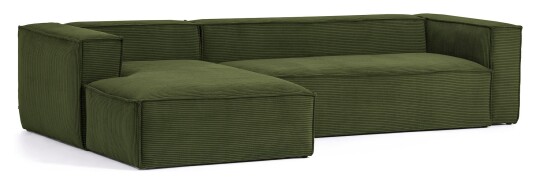 Kave Home Blok 3-pers. Sofa m. venstrevendt chaiselong, B300, grønn Fløyel 1600893-04-0 1675334-01-0
