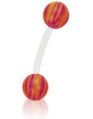 Utgått Banan Øyenbrynspiercing i Hvit med Stripete Orange og Rosa Kuler 1.2 x 8 mm