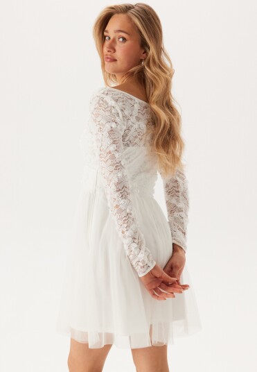 Bubbleroom Occasion 3D Flower L/S Lace Dress White 38