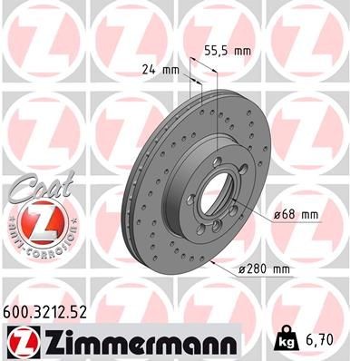 Bremseskive ZIMMERMANN 600.3212.52 Bremseskive ZIMMERMANN 600.3212.52