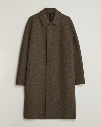 Harris Wharf London Boiled Wool Fly Front Balmacan Coat Brown/Green
