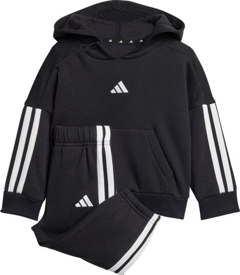 adidas 3-Stripes FL Hood Joggingpak Barn Svart 80