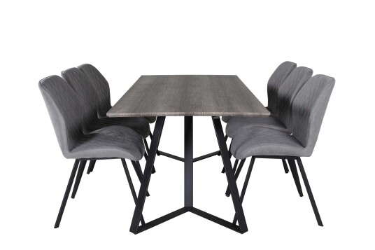 Venture Design Marina & Gemma spisegruppe Grå/grå 6 st stoler & bord 180 x 90 cm