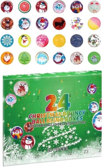 Sprettballer Adventskalender 2025 24 Dager Jule Nedtellingskalender med Sprettballer i Gummi Julefestgaver