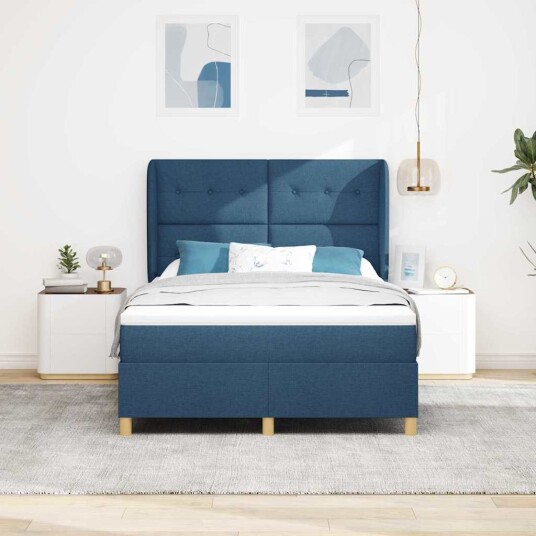 Box Spring Seng med Madrass Blå 160x200 cm Stoff 3340766