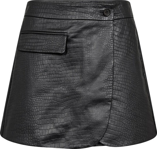 Co" Couture Crococc Leather Wrap Skort Black XS