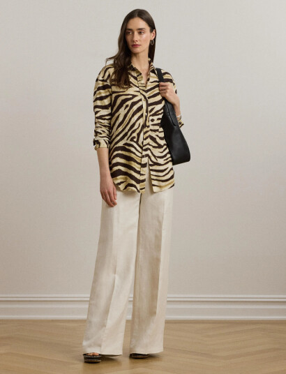 Lauren Ralph Lauren Relaxed Fit Zebra-Print Linen Shirt - Cream - XS Lauren Ralph Lauren Relaxed Fit Zebra-Print Linen Shirt - Cream - XS