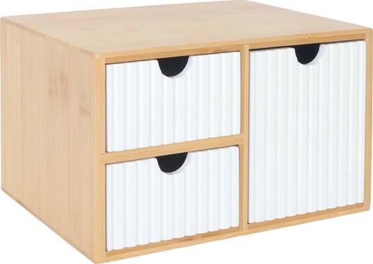 Bambusskuffeboks – 3 ribbede skuffer allsidig arrangør