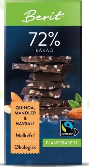Berit Nordstrand Melkefri Sjokolade m/ Mandler & Quinoa - 80g Berit Nordstrand Melkefri Sjokolade m/ Mandler & Quinoa - 80g