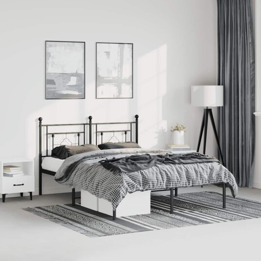 vidaXL Sengeramme i metall med sengegavl svart 150x200 cm 8721012248748