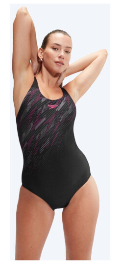 Speedo badedrakt til damer Placement Muscleback Svart/Rosa Badedrakter for damer Svømmedrakt