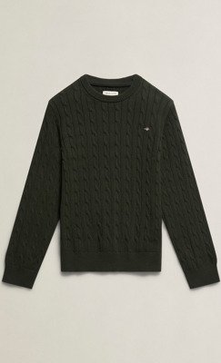 Gant Kids Shield Cotton Cable Neck Sweater   DARK MOSS GREEN   152