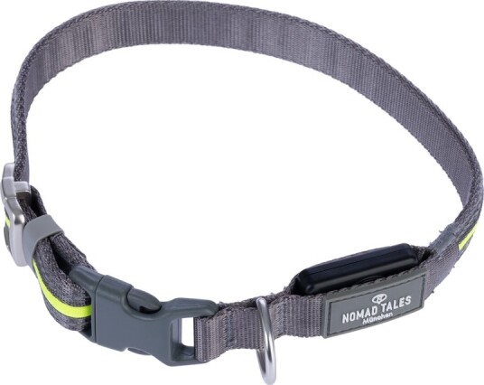 Nomad Tales Spirit Usb Led Nylonhalsbånd Neongult Og Grått Størrelse M/L Halsomkrets 45-65 cm