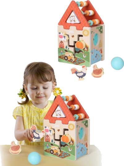 EduFun 2-i-1 aktivitetsleke i tre med dyrefigurer og lekeball