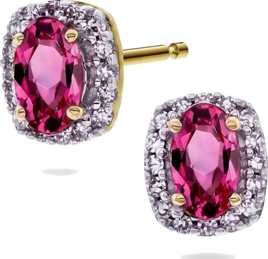 Pan Jewelry Diamantøredobber i 585 gult gull 0,08 ct med rosa turmalin