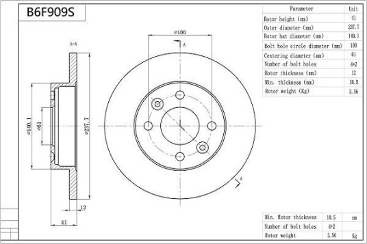 Bremseskive AISIN B6F909S Bremseskive AISIN B6F909S