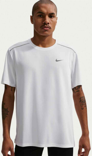 Nike Dri Fit Miler UV Short Sleeve Running Top Hvit XXL