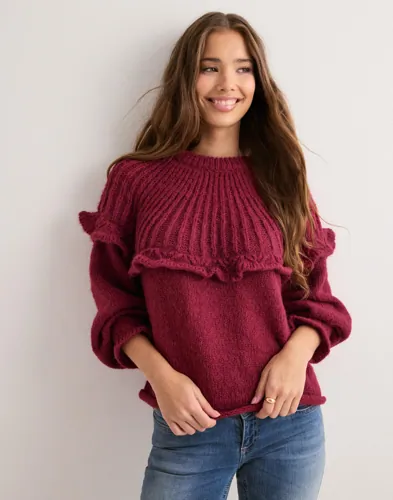 Pieces   Rød   Pcsikka Ls Oneck Knit Bc