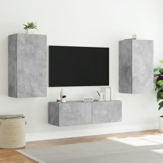 vidaXL Vegghengte TV-benker med LED 3 stk betonggrå 8721012472921