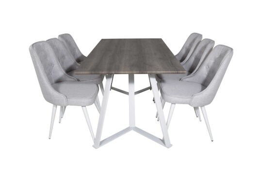 Venture Design Marina & Velvet spisegruppe Grå/grå 6 st stoler & bord 180 x 90 cm