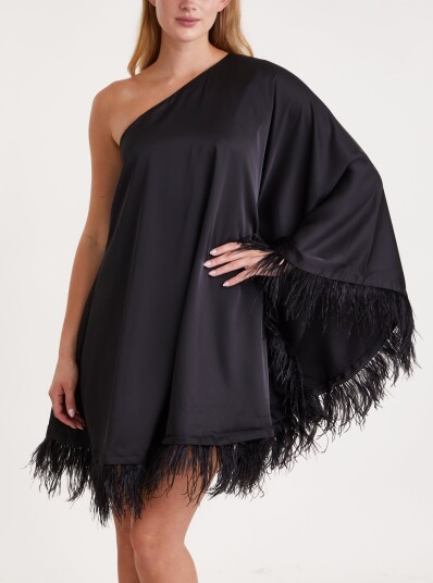 By Malina Andrea One-Shoulder Feather Mini Dress - Black L By Malina Andrea One-Shoulder Feather Mini Dress - Black L
