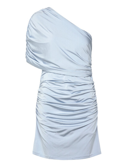 Malina Jennica Draped One Shoulder Jersey Mini Dress Blue XS