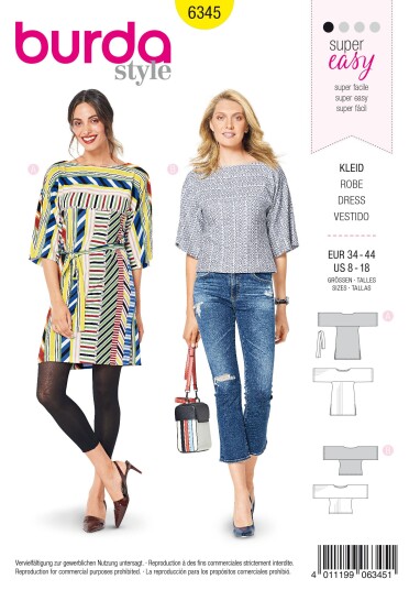 Burda 6345 -  Tunika & Topp EUR: 34-44, US: 8-18