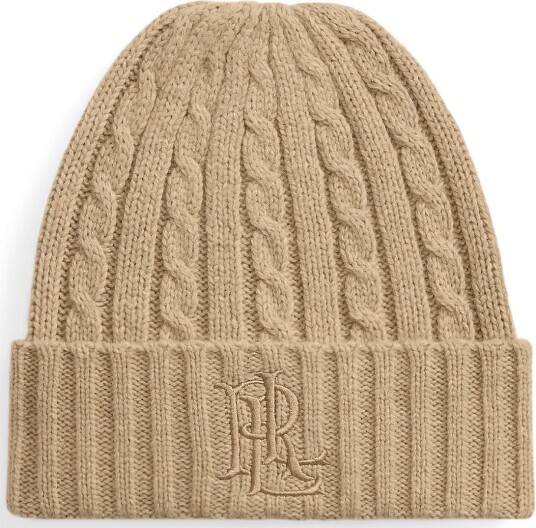 Lauren Ralph Lauren Embroidered Logo Cable Knit Beanie BIRCH TAN One Size Lauren Ralph Lauren Embroidered Logo Cable Knit Beanie BIRCH TAN One Size