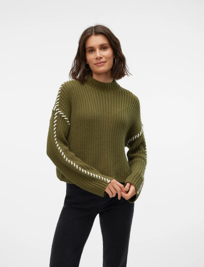 Vero Moda Vmnewcream Ls Funnelneck Pullover Boo - Khaki green - XS