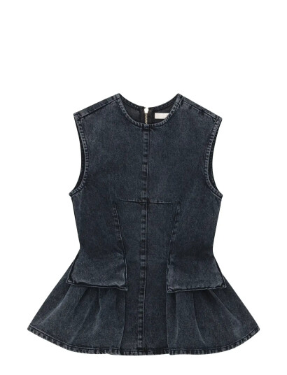 REMAIN Birger Christensen Peplum Denim Top Black 34 REMAIN Birger Christensen Peplum Denim Top Black 34