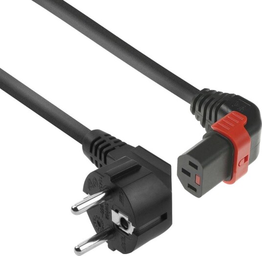 ACT Strømkabel CEE 7/7 Hann (Vinklet) - C13 IEC Lock (Opp Vinklet) Svart 1 m, EL448S