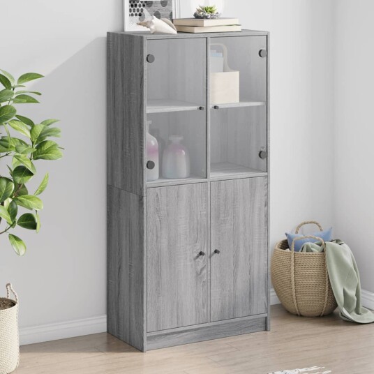 Highboard med dører grå sonoma 68x37x142 cm konstruert tre Highboard med dører grå sonoma 68x37x142 cm konstruert tre