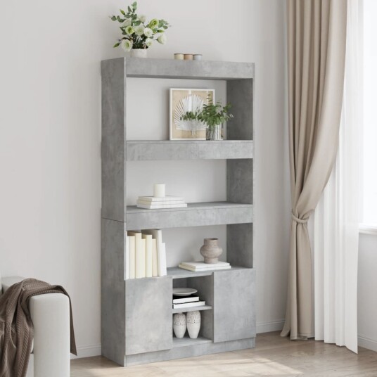  Highboard betonggrå 92x33x180 cm konstruert tre