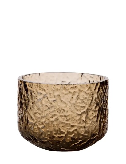 ERNST Lysestake Brun Ø8 cm, H6 cm - Glasslanterne med Mønster
