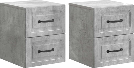 Vegghengt Nattbord med skuff 2 pcs Betonggrå 34,5 x 33 x 40 cm
