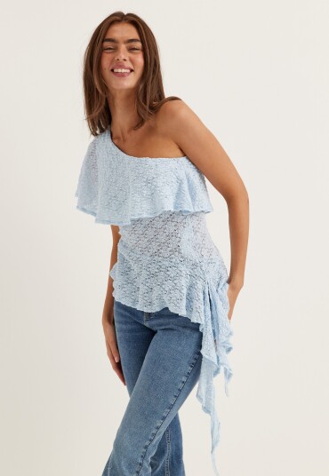 Bubbleroom Asymmetric Frill Lace Top