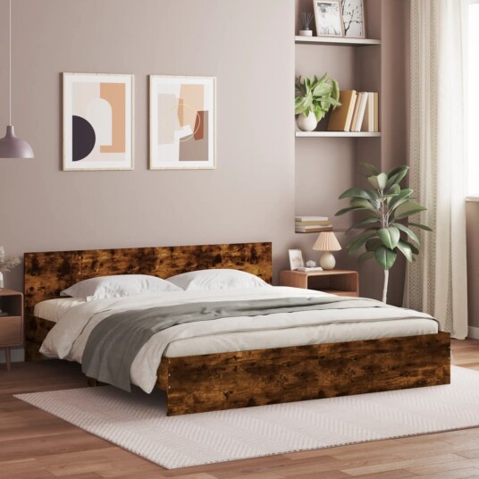 vidaXL Sengeramme med hodegavl røkt eik 180x200 cm 8721012246836