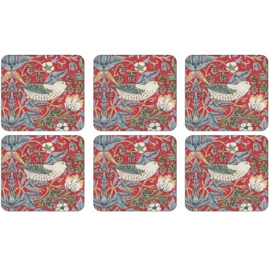 Morris & Co  Strawberry Thief glassbrikker 6 stk rød
