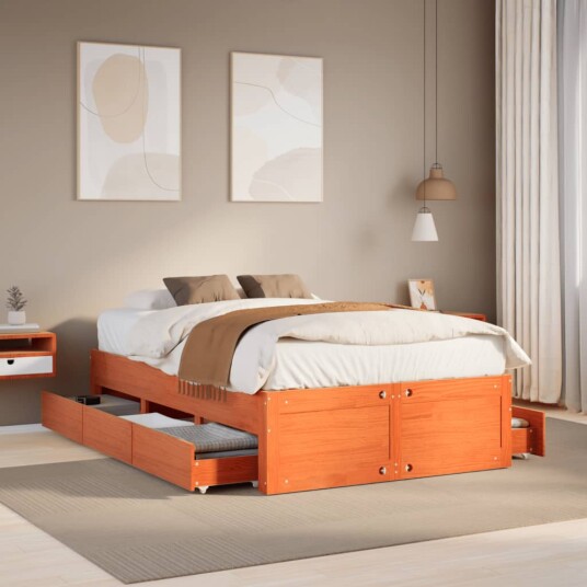  Sengeramme uten madrass med skuffer brun 120x190 cm heltre furu 8721158382634